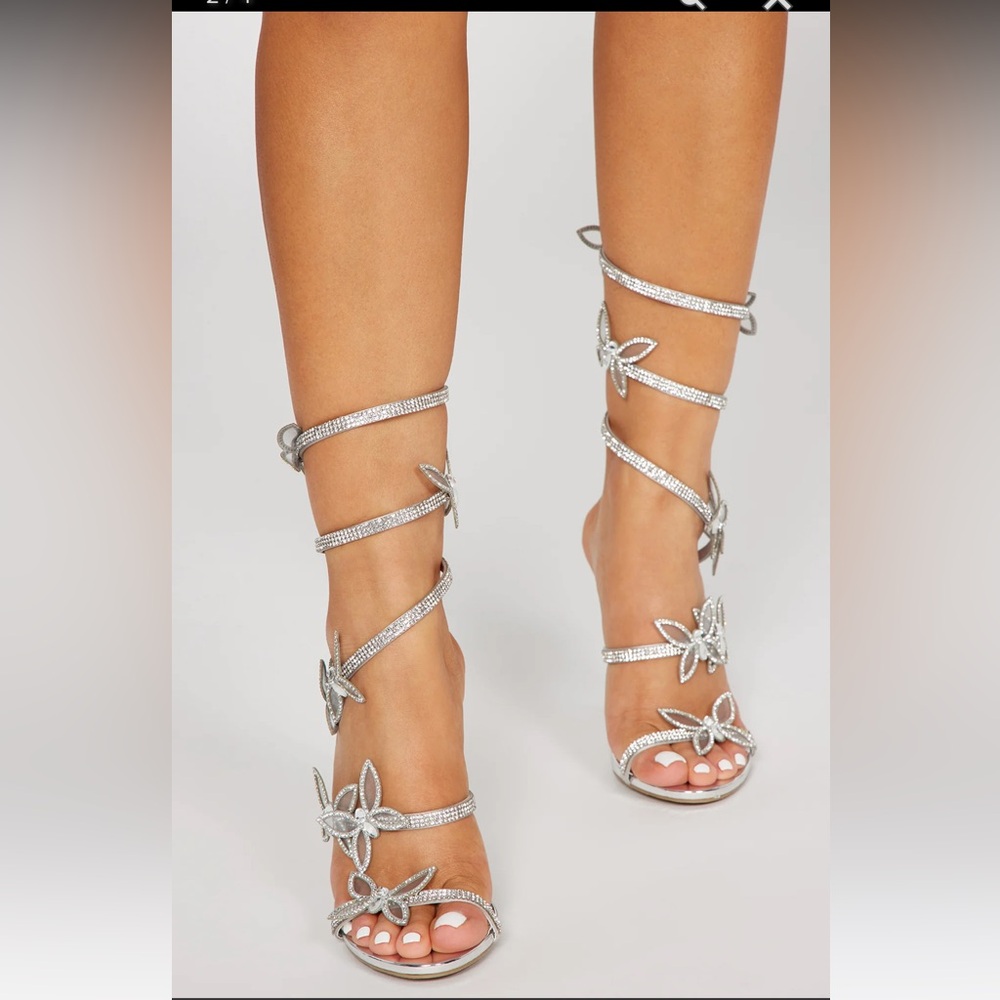Silver butterfly heels